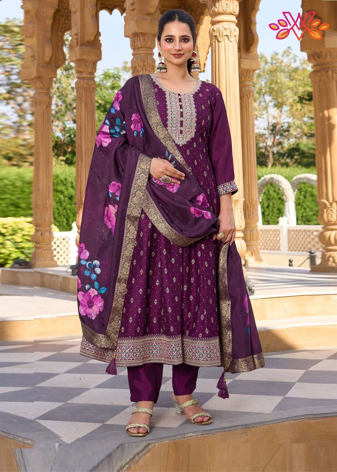 Purple Foil Printed Embro..
